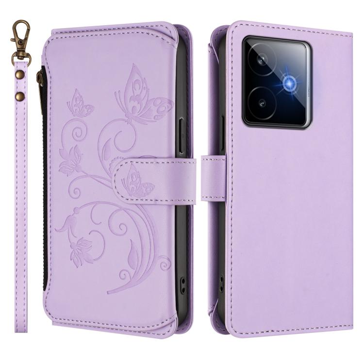 For Realme GT 7 5G India Butterfly Love Flower Multi-card Zipper Wallet Leather Phone Case