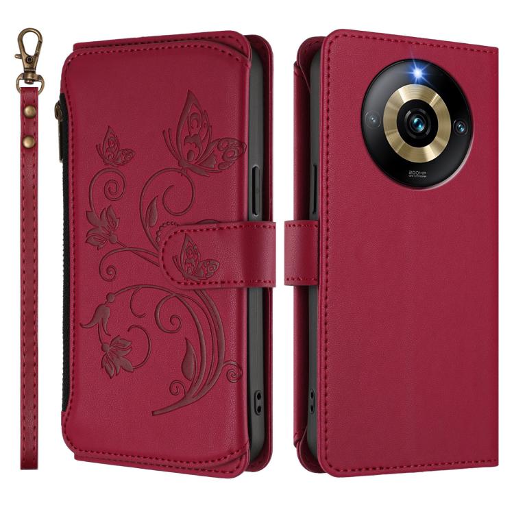 For Realme Narzo 60 Pro Butterfly Love Flower Multi-card Zipper Wallet Leather Phone Case
