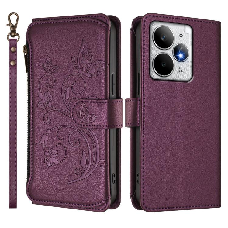 For Realme Neo7 Turbo Butterfly Love Flower Multi-card Zipper Wallet Leather Phone Case