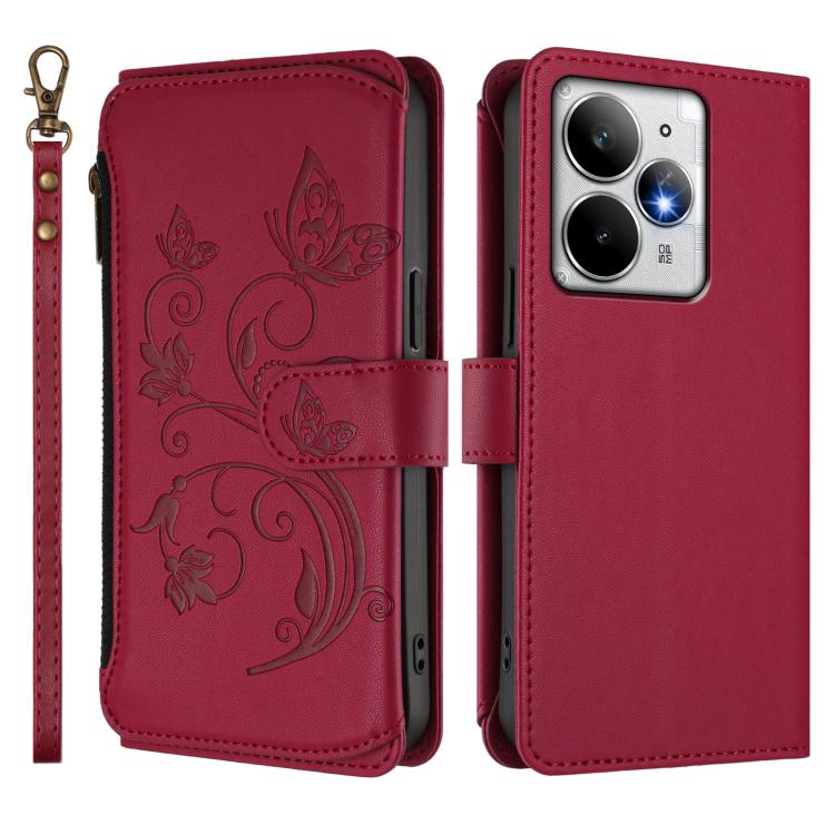 For Realme Neo7 Turbo Butterfly Love Flower Multi-card Zipper Wallet Leather Phone Case