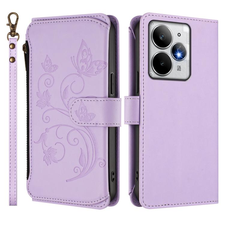 For Realme Neo7 Turbo Butterfly Love Flower Multi-card Zipper Wallet Leather Phone Case