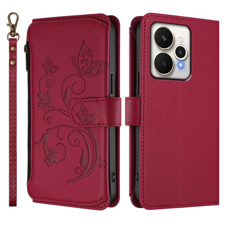 For Realme 15 5G / 15 Pro 5G Butterfly Love Flower Multi-card Zipper Wallet Leather Phone Case