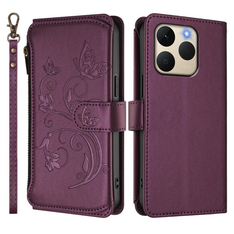 For Realme 15T 5G Global Butterfly Love Flower Multi-card Zipper Wallet Leather Phone Case