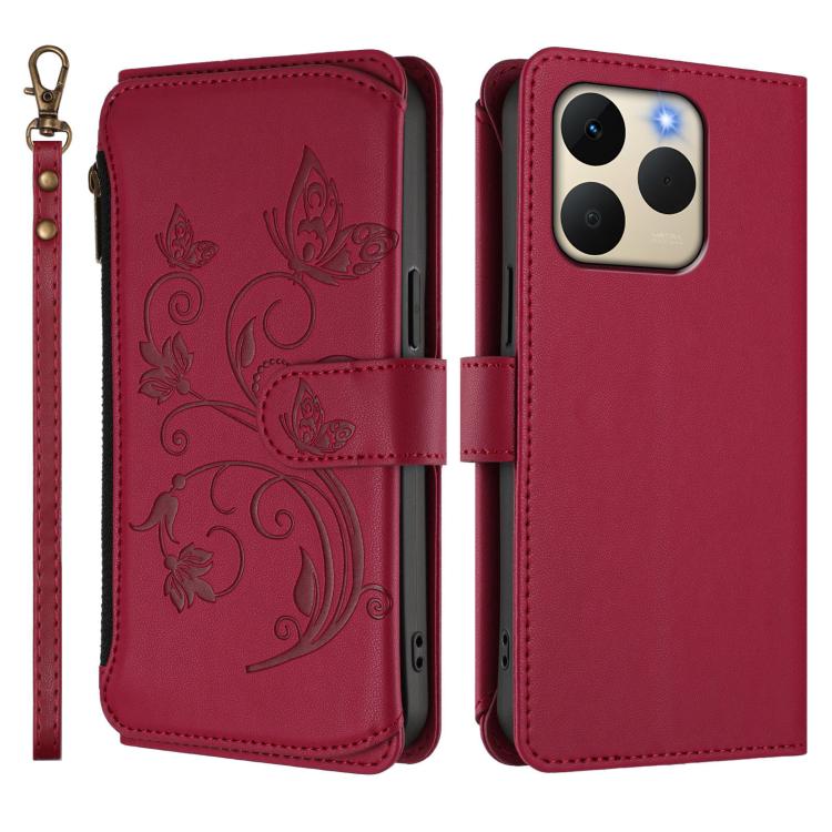 For Realme 15T 5G Global Butterfly Love Flower Multi-card Zipper Wallet Leather Phone Case