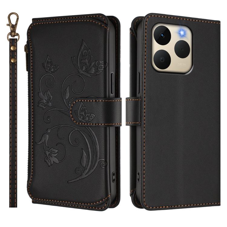 For Realme 15T 5G Global Butterfly Love Flower Multi-card Zipper Wallet Leather Phone Case