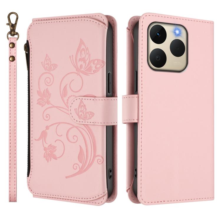 For Realme 15T 5G Global Butterfly Love Flower Multi-card Zipper Wallet Leather Phone Case