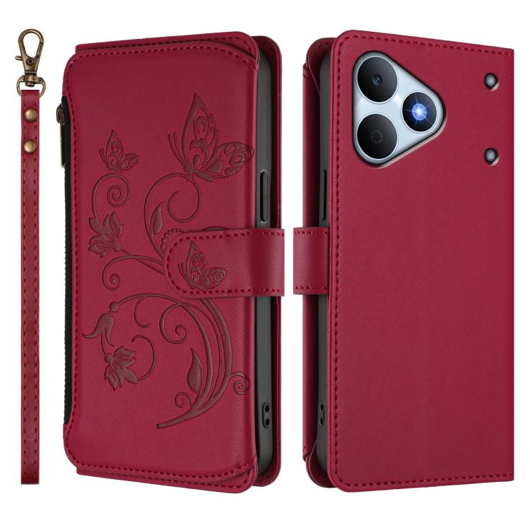 For Realme Note 80 4G Global Butterfly Love Flower Multi-card Zipper Wallet Leather Phone Case