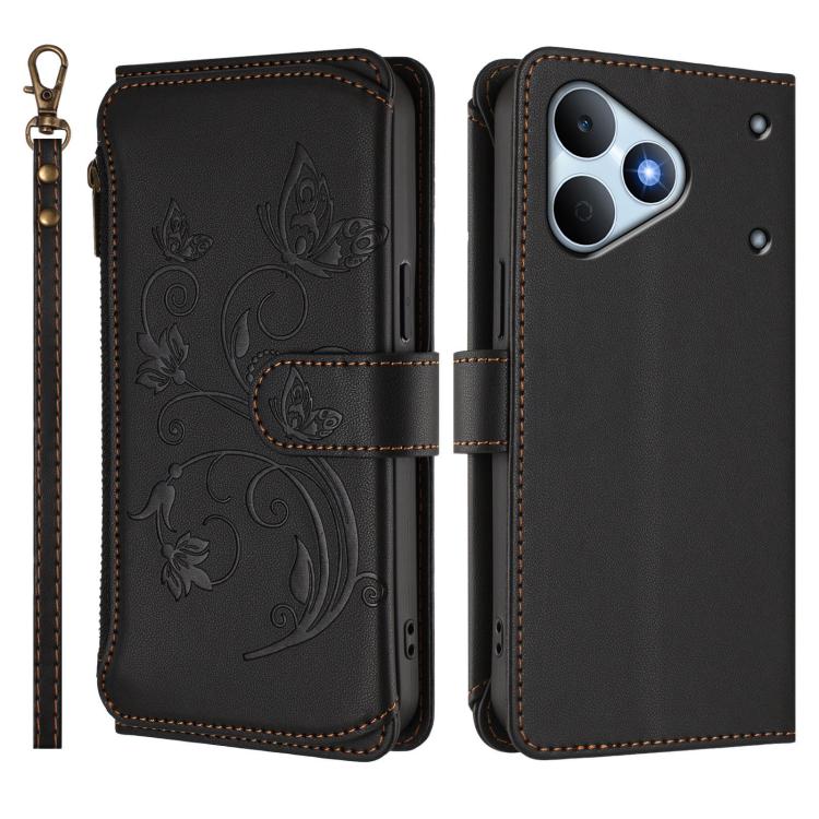 For Realme Note 80 4G Global Butterfly Love Flower Multi-card Zipper Wallet Leather Phone Case