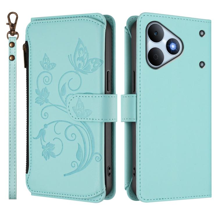 For Realme Note 80 4G Global Butterfly Love Flower Multi-card Zipper Wallet Leather Phone Case