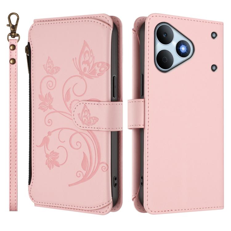 For Realme Note 80 4G Global Butterfly Love Flower Multi-card Zipper Wallet Leather Phone Case