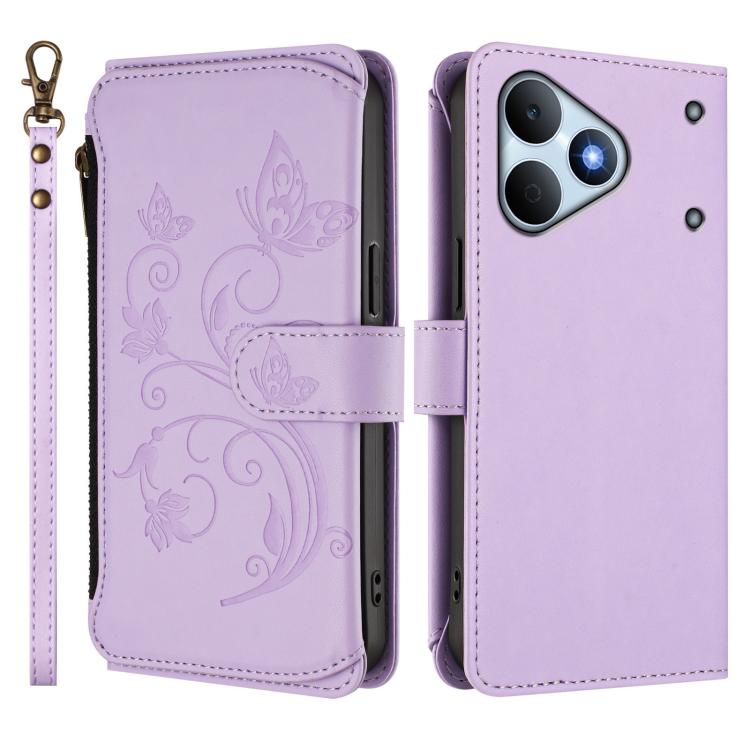 For Realme Note 80 4G Global Butterfly Love Flower Multi-card Zipper Wallet Leather Phone Case