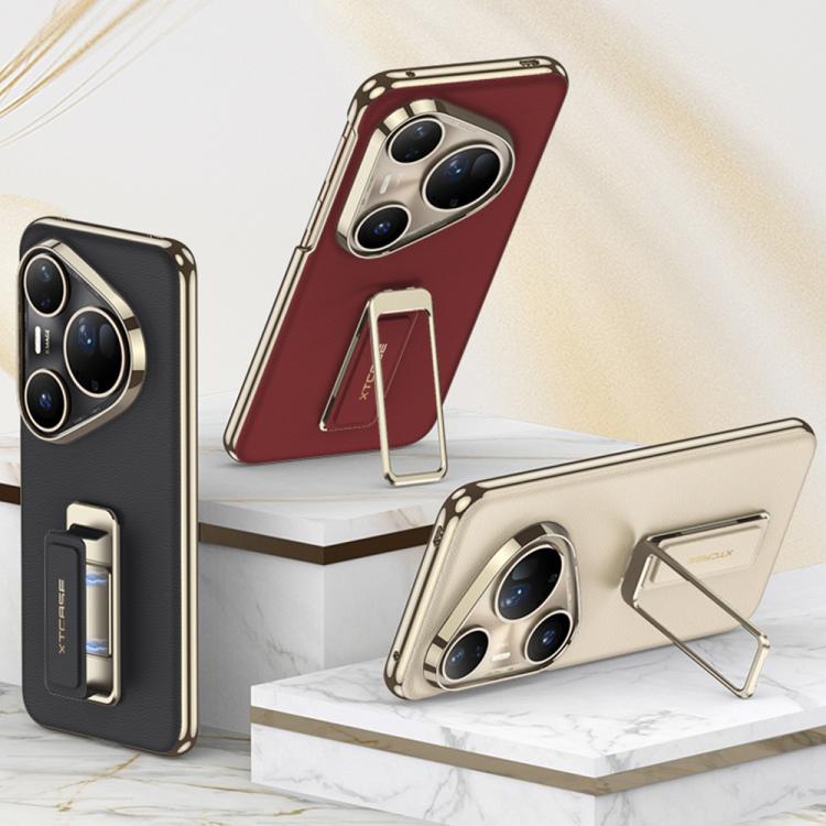 For Huawei Pura 80 Ultra 5G GKK Electroplated Plain Leather Magnetic Wristband Phone Case with Rotating Bracket