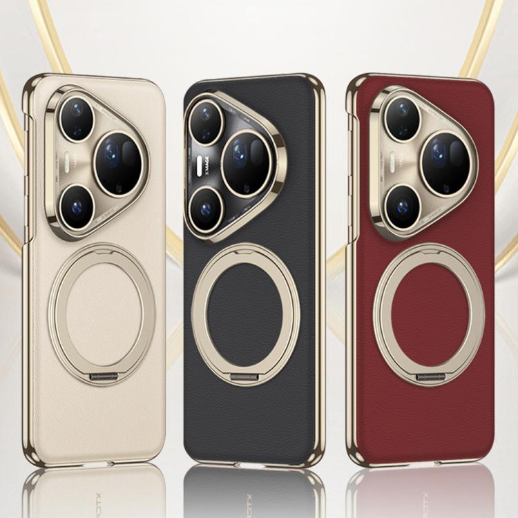 For Huawei Pura 80 Ultra 5G GKK Electroplated Plain Leather Phone Case with Magnetic Rotating Bracket