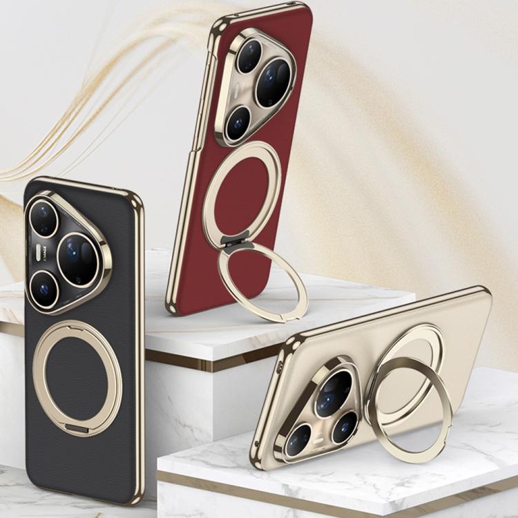 For Huawei Pura 80 Ultra 5G GKK Electroplated Plain Leather Phone Case with Magnetic Rotating Bracket