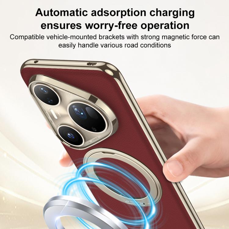 For Huawei Pura 80 Ultra 5G GKK Electroplated Plain Leather Phone Case with Magnetic Rotating Bracket