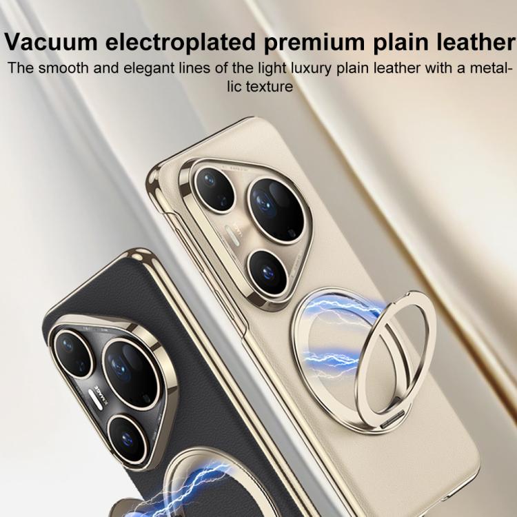 For Huawei Pura 80 Ultra 5G GKK Electroplated Plain Leather Phone Case with Magnetic Rotating Bracket