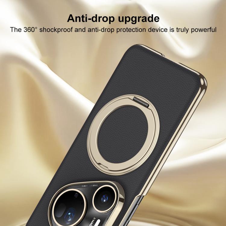 For Huawei Pura 80 Ultra 5G GKK Electroplated Plain Leather Phone Case with Magnetic Rotating Bracket