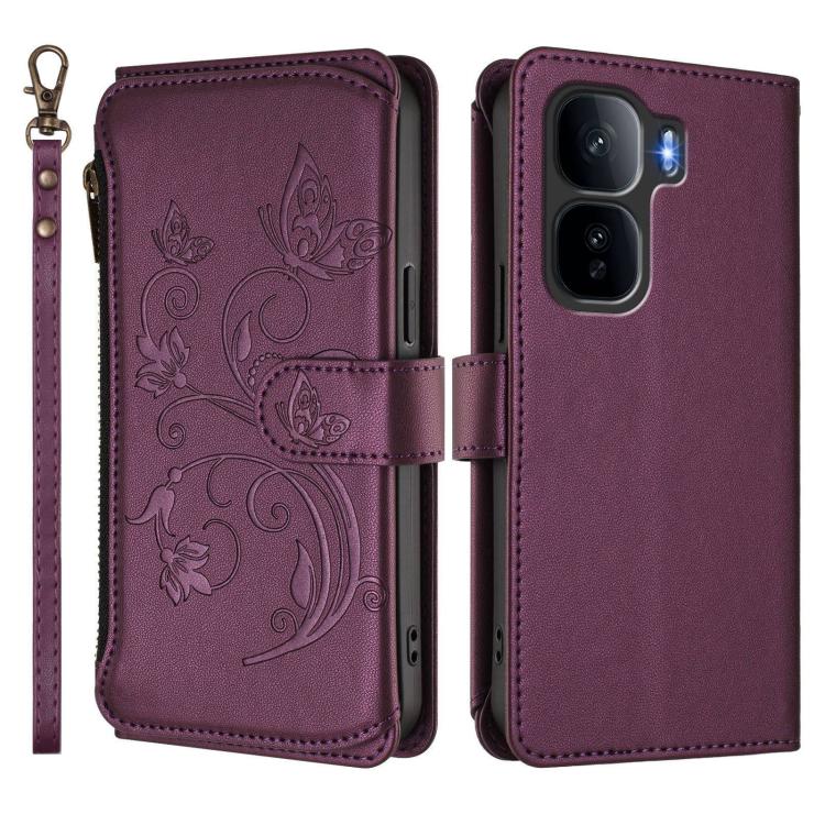 For vivo iQOO Neo 10+ Butterfly Love Flower Multi-card Zipper Wallet Leather Phone Case