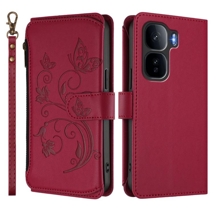 For vivo iQOO Neo 10+ Butterfly Love Flower Multi-card Zipper Wallet Leather Phone Case