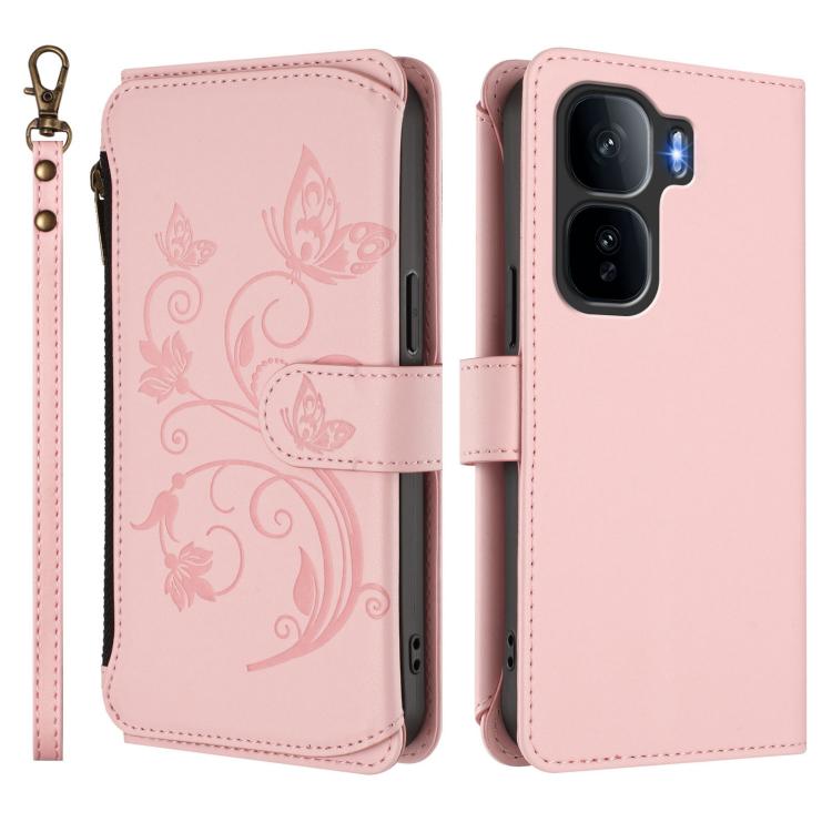 For vivo iQOO Neo 10+ Butterfly Love Flower Multi-card Zipper Wallet Leather Phone Case