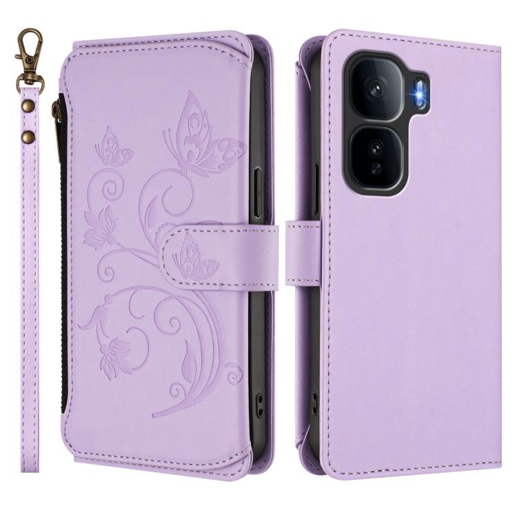 For vivo iQOO Neo 10+ Butterfly Love Flower Multi-card Zipper Wallet Leather Phone Case