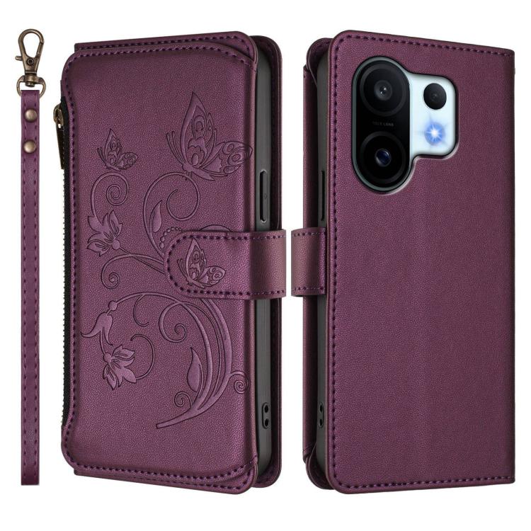 For vivo S30 Pro mini Butterfly Love Flower Multi-card Zipper Wallet Leather Phone Case