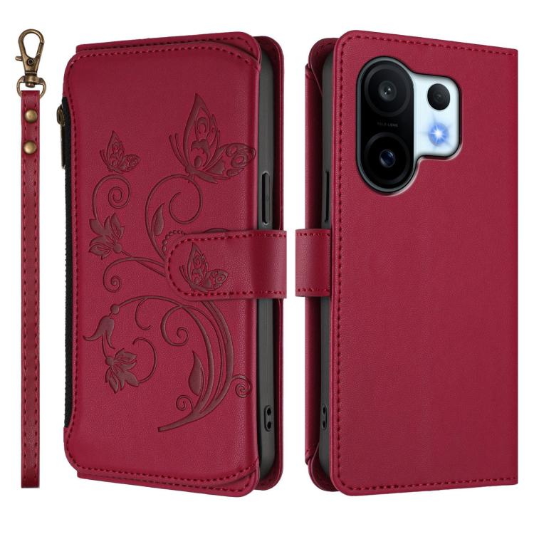 For vivo S30 Pro mini Butterfly Love Flower Multi-card Zipper Wallet Leather Phone Case