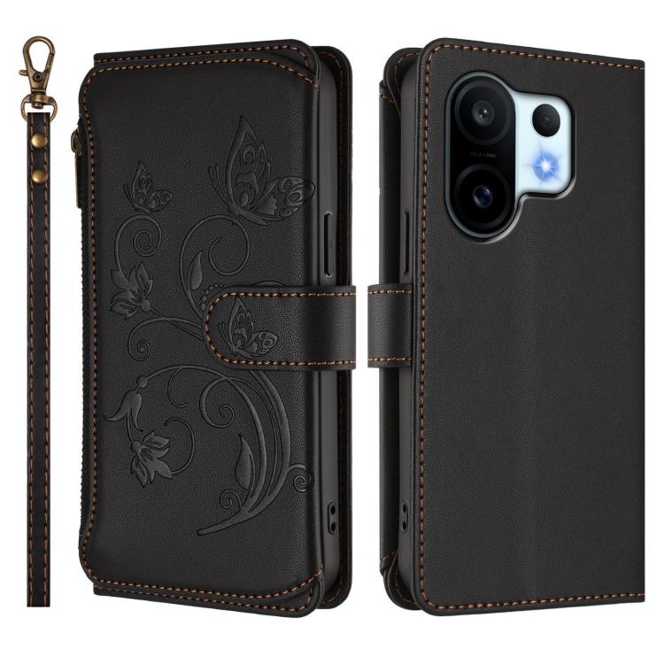 For vivo S30 Pro mini Butterfly Love Flower Multi-card Zipper Wallet Leather Phone Case