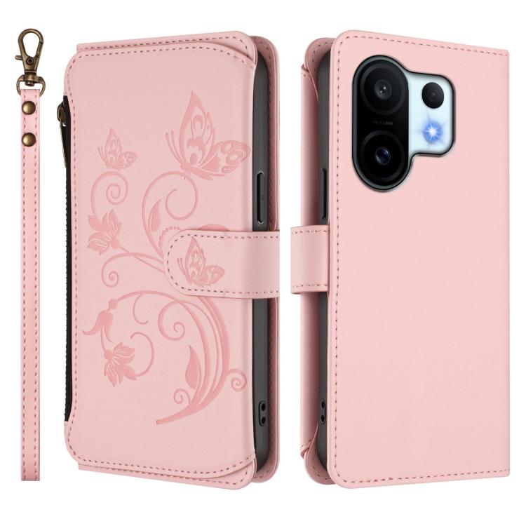 For vivo S30 Pro mini Butterfly Love Flower Multi-card Zipper Wallet Leather Phone Case