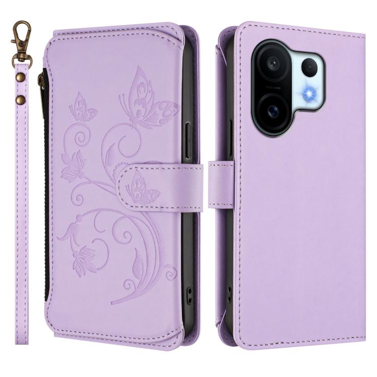 For vivo S30 Pro mini Butterfly Love Flower Multi-card Zipper Wallet Leather Phone Case