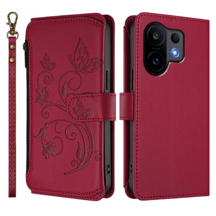 For vivo S30 Butterfly Love Flower Multi-card Zipper Wallet Leather Phone Case