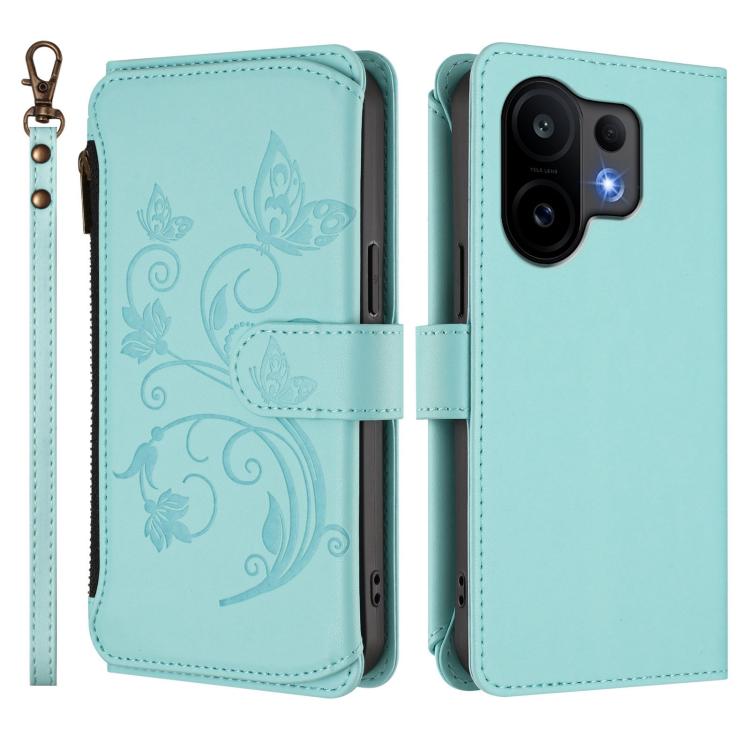 For vivo S30 Butterfly Love Flower Multi-card Zipper Wallet Leather Phone Case