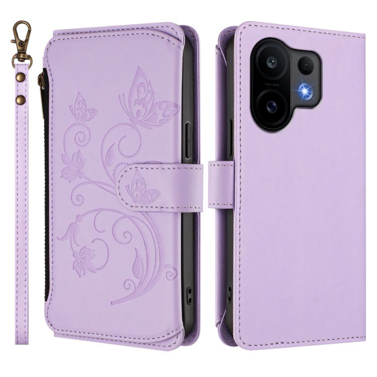 For vivo S30 Butterfly Love Flower Multi-card Zipper Wallet Leather Phone Case