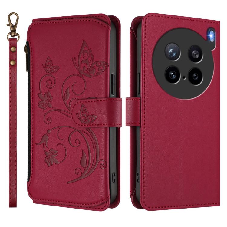 For vivo X200s Butterfly Love Flower Multi-card Zipper Wallet Leather Phone Case