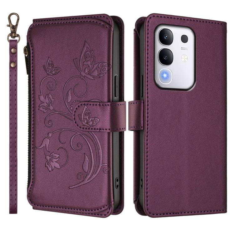 For vivo Y29 4G Global / T4x 5G Butterfly Love Flower Multi-card Zipper Wallet Leather Phone Case