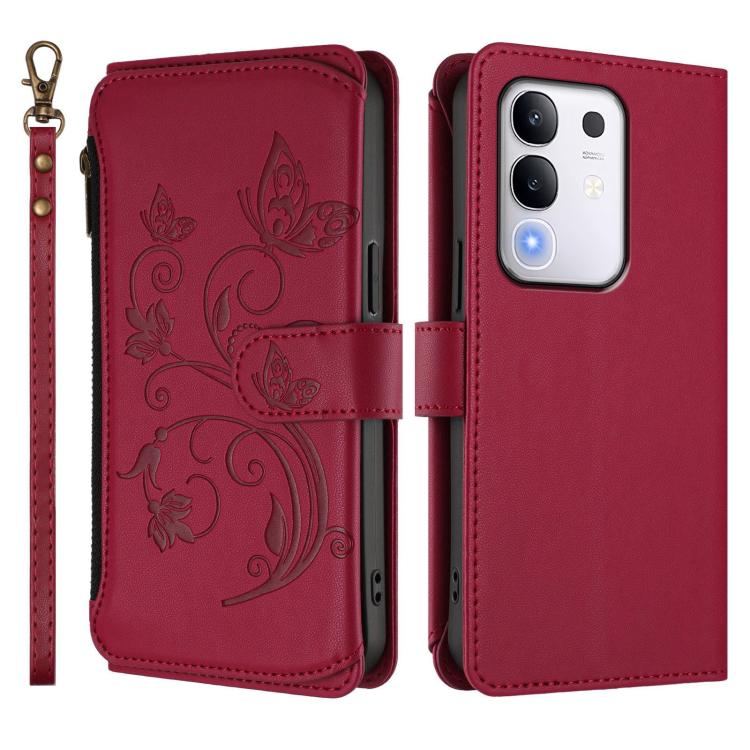 For vivo Y29 4G Global / T4x 5G Butterfly Love Flower Multi-card Zipper Wallet Leather Phone Case