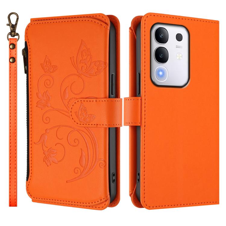 For vivo Y29 4G Global / T4x 5G Butterfly Love Flower Multi-card Zipper Wallet Leather Phone Case