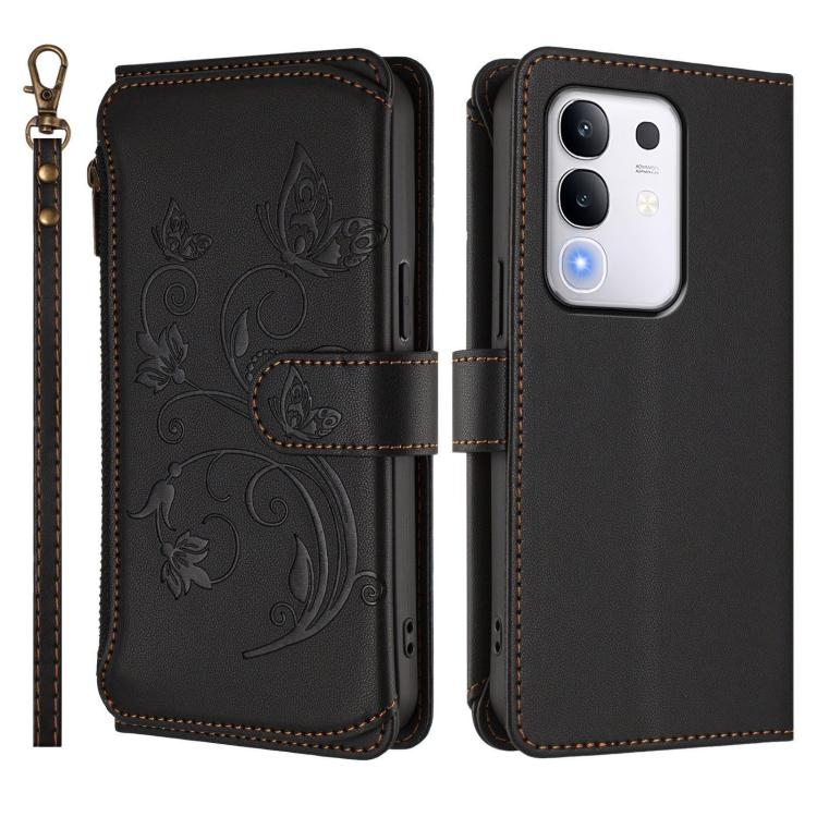 For vivo Y29 4G Global / T4x 5G Butterfly Love Flower Multi-card Zipper Wallet Leather Phone Case