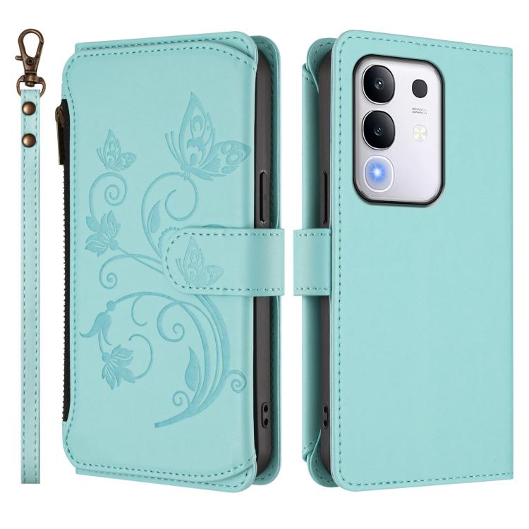 For vivo Y29 4G Global / T4x 5G Butterfly Love Flower Multi-card Zipper Wallet Leather Phone Case
