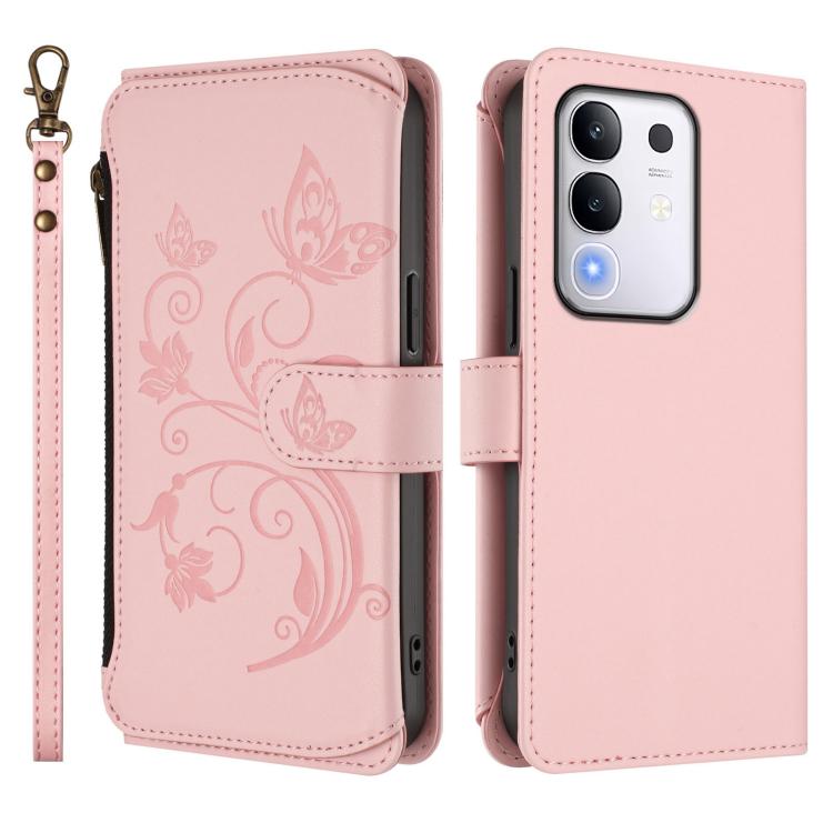 For vivo Y29 4G Global / T4x 5G Butterfly Love Flower Multi-card Zipper Wallet Leather Phone Case