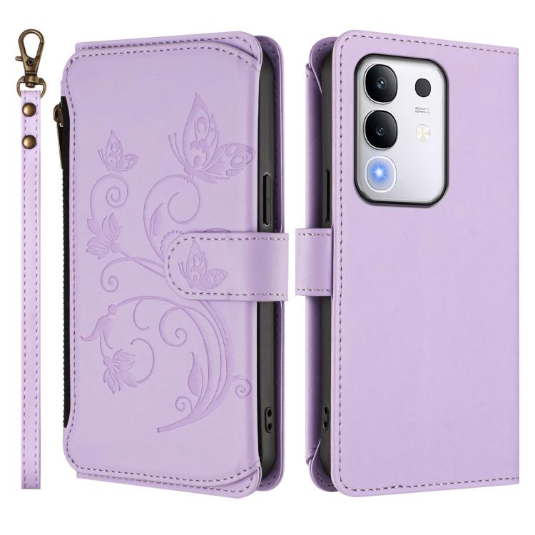 For vivo Y29 4G Global / T4x 5G Butterfly Love Flower Multi-card Zipper Wallet Leather Phone Case