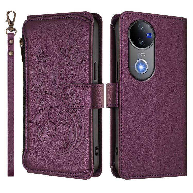 For vivo V50 5G Global / V50e 5G Butterfly Love Flower Multi-card Zipper Wallet Leather Phone Case