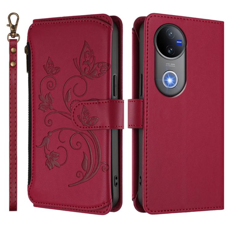 For vivo V50 5G Global / V50e 5G Butterfly Love Flower Multi-card Zipper Wallet Leather Phone Case