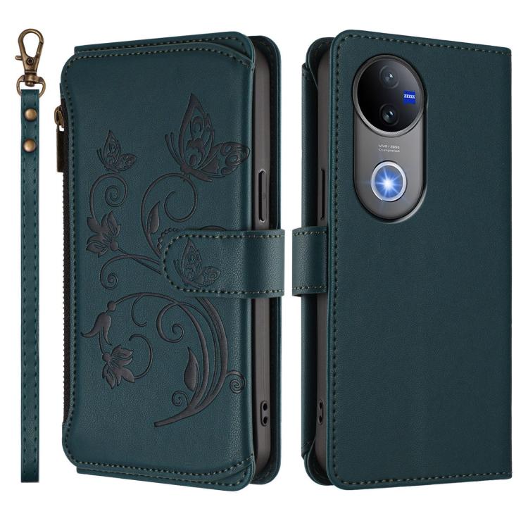 For vivo V50 5G Global / V50e 5G Butterfly Love Flower Multi-card Zipper Wallet Leather Phone Case