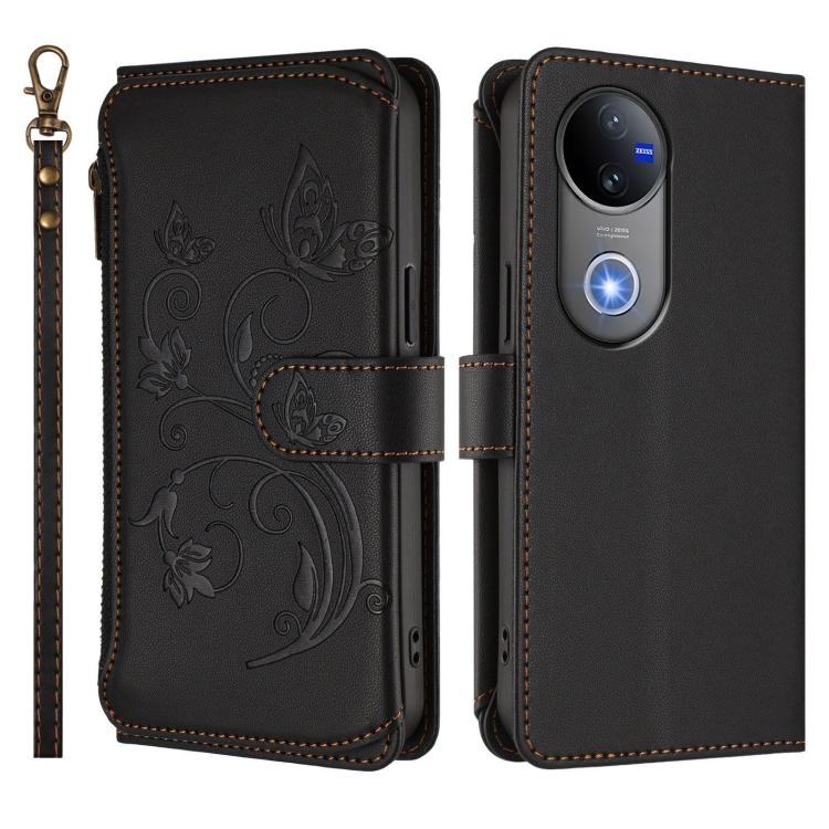 For vivo V50 5G Global / V50e 5G Butterfly Love Flower Multi-card Zipper Wallet Leather Phone Case