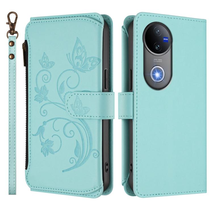 For vivo V50 5G Global / V50e 5G Butterfly Love Flower Multi-card Zipper Wallet Leather Phone Case