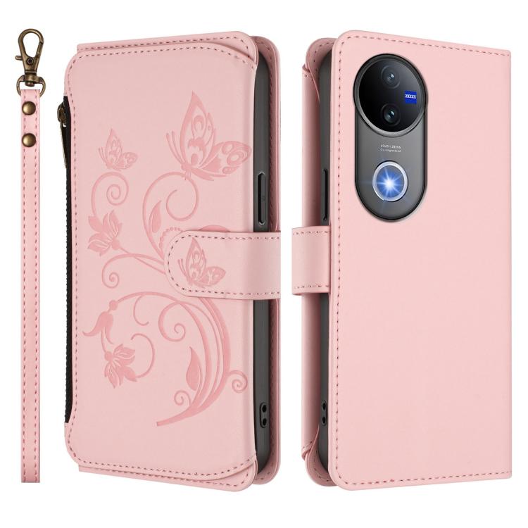 For vivo V50 5G Global / V50e 5G Butterfly Love Flower Multi-card Zipper Wallet Leather Phone Case