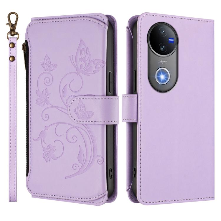 For vivo V50 5G Global / V50e 5G Butterfly Love Flower Multi-card Zipper Wallet Leather Phone Case