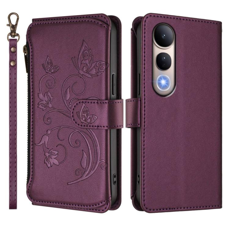 For vivo V50 Lite 5G Global /V50 Lite 4G Butterfly Love Flower Multi-card Zipper Wallet Leather Phone Case