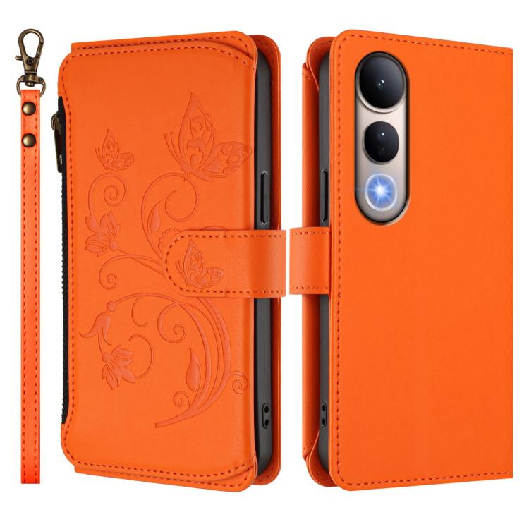 For vivo V50 Lite 5G Global /V50 Lite 4G Butterfly Love Flower Multi-card Zipper Wallet Leather Phone Case